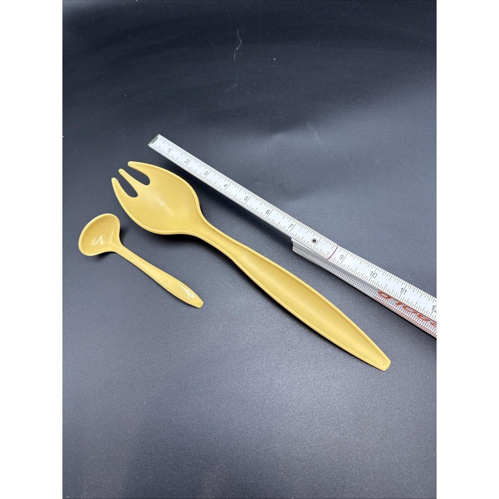 Vintage Tupperware 12" Harvest Gold Salad Serving Utensil Spoon Fork, Mini Spoon